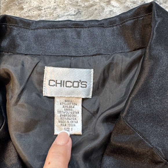 Chicos | Tamatha Silk Blend Jacket Floral Embroidered in Black Size M Medium - Picture 8 of 12